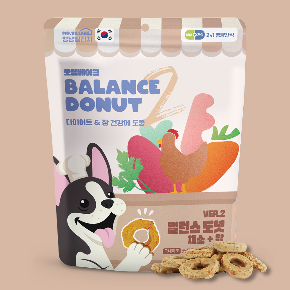 멍냥빌리지 강아지 가수분해 간식 저칼로리 밸런스도넛 채소 닭, 200g, 1개 - 상품 이미지