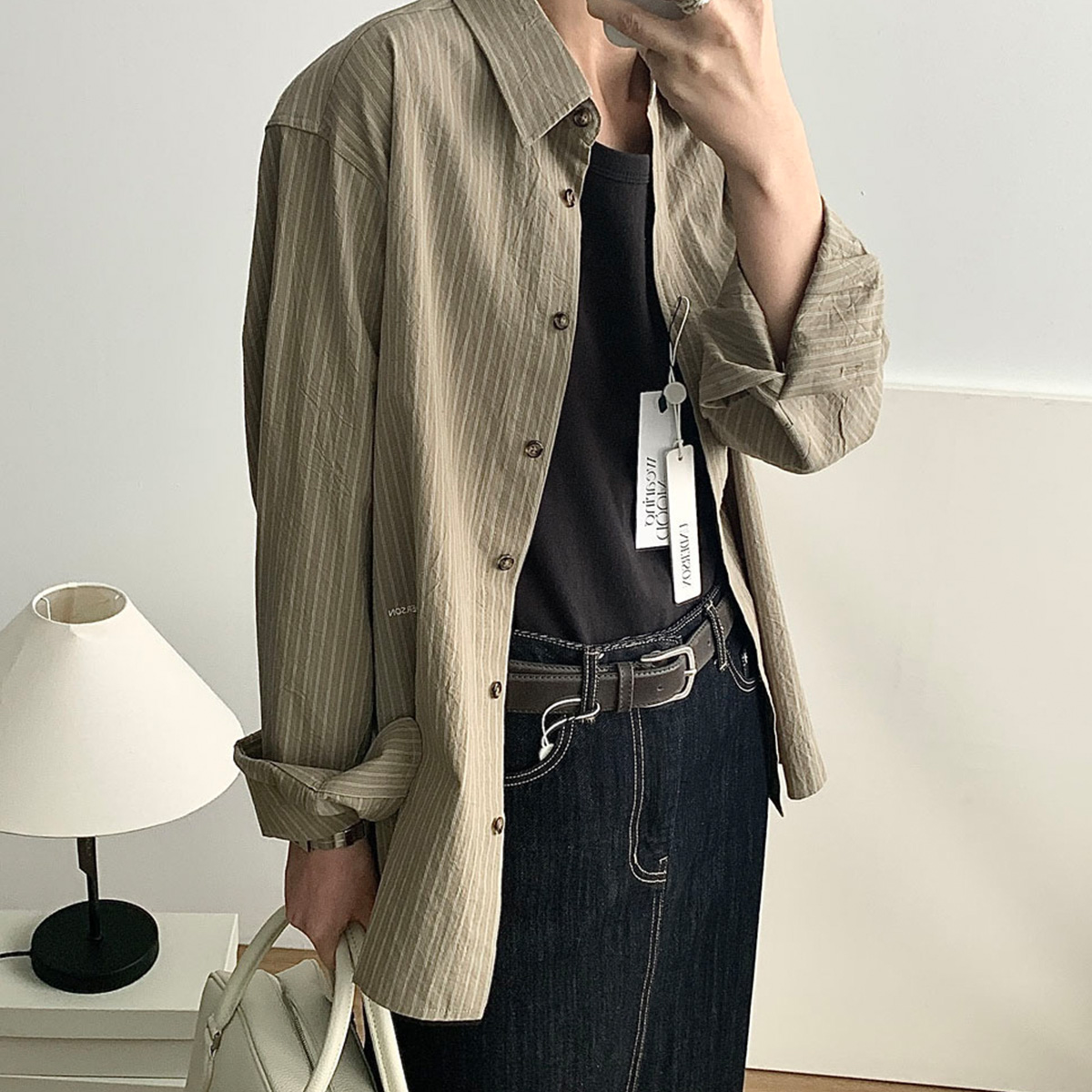 [카키당일] 언더슨 어썸 스트라이프 셔츠 오버핏 루즈핏 코튼 클래식 남방 (2c) 제품 이미지