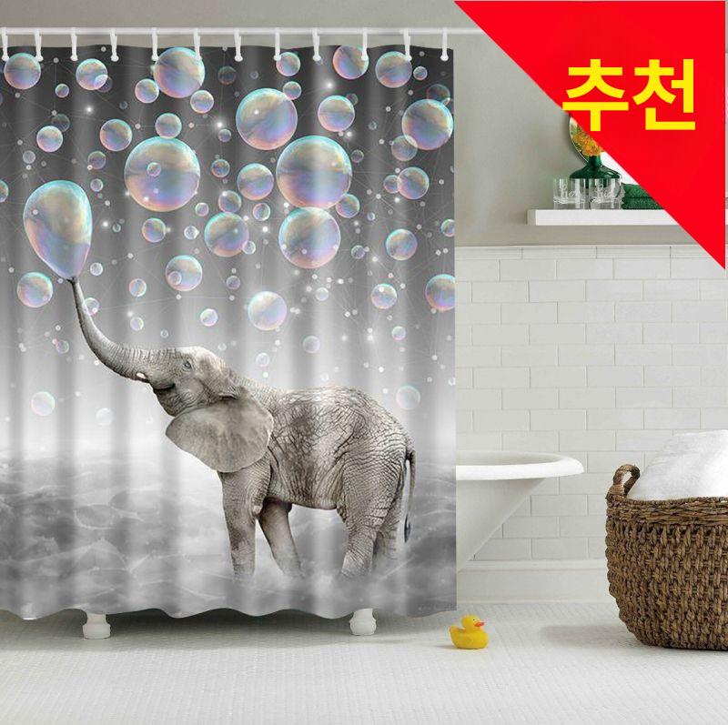 귀여운 코끼리 샤워커튼레일 욕실 장식 부엌 드림 버블 150 x 180cm 플라스틱 후크 - 상세 이미지 2