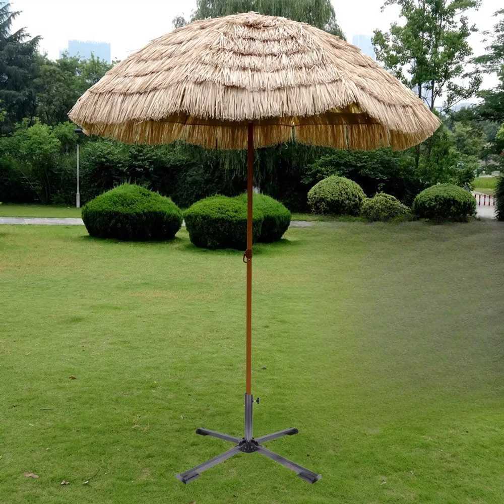 밀짚파라솔 하와이안 정원 테라스 야자 라탄 오두막 150cm 높이조절 / 화이트 접이식 받침대
