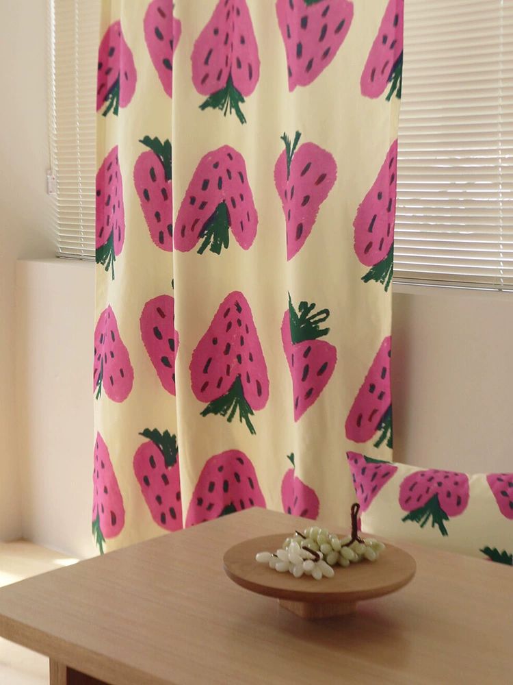 딸기 가림막 커튼 주방 가리개 패브릭 인테리어