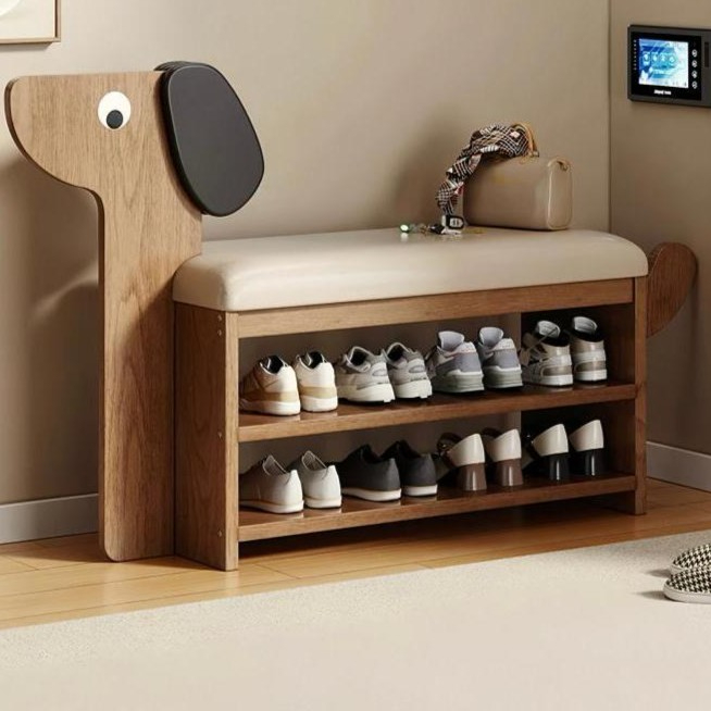 강아지 원목 신발 벤치 수납장 이중 안정형 호두색 60cm