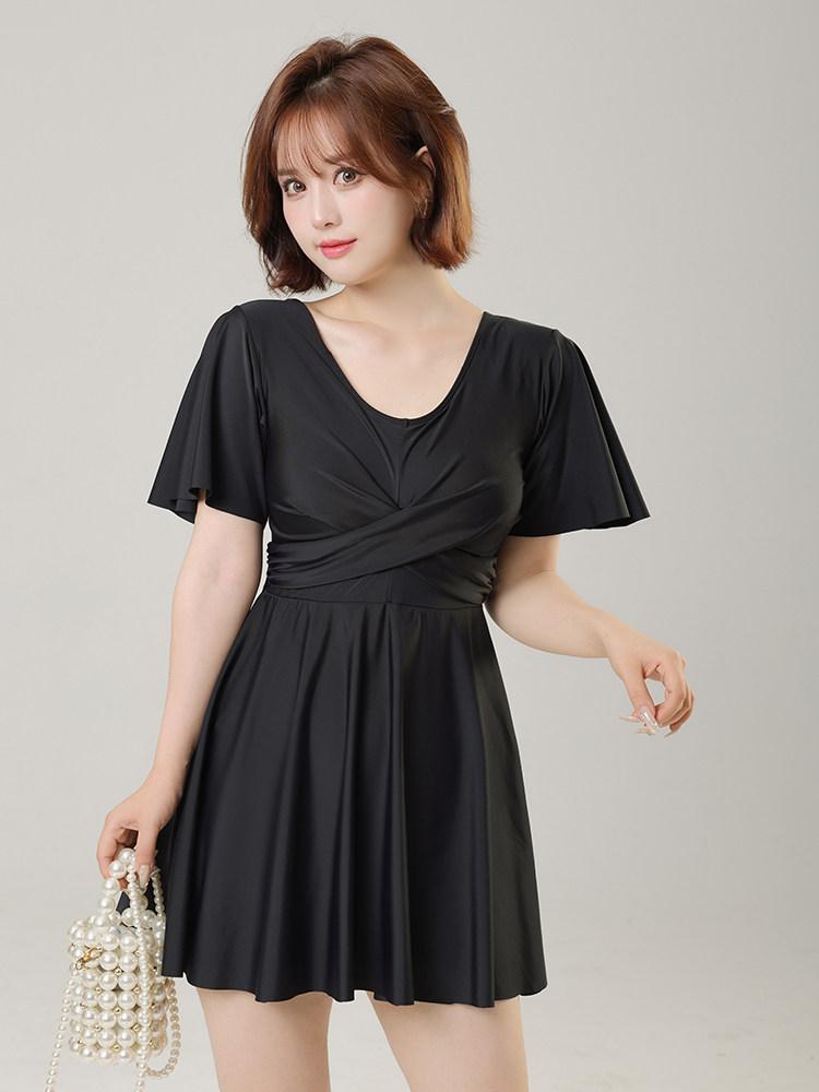 중년 수영복 여성 노인 스커트 어머니 원피스 온천 블랙 XL 110-128 - 상품 이미지