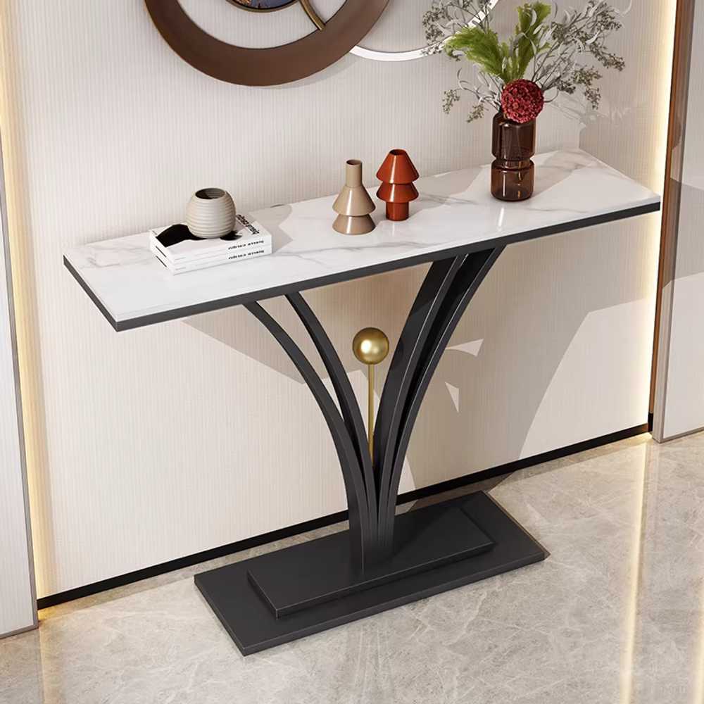 복도 콘솔 테이블 거실 장식장 슬림콘솔 골드 대리석 100x30x80cm 블랙 화이트 - 상세 이미지 3