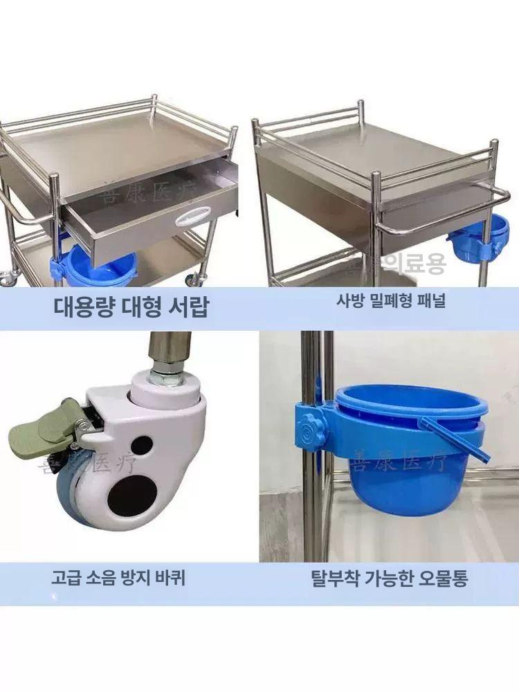2단 스텐카트 트롤리 병원 다용도 이동식 웨건 서빙카트 304 초소형 단일서랍 50 40x86cm - 상세 이미지 4