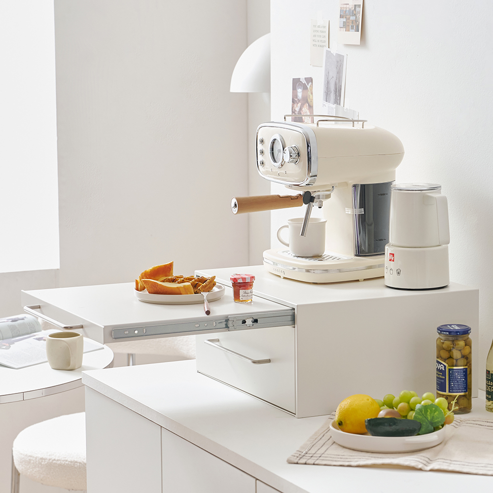 커피머신 받침대 서랍형 무소음 슬라이딩 철제 다이 정수기선반 450X370X200, 1단, 화이트