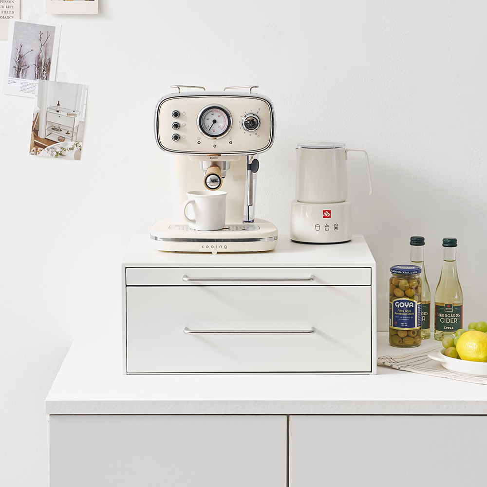 전자레인지 선반 슬라이딩 밥솥 수납 전자레인지다이 440x360x200 mm, 2단, 화이트