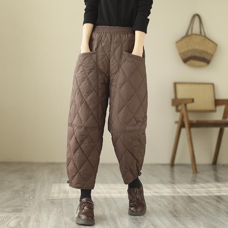 여성 퀼팅 누빔 패딩 바지 고무줄 밴딩 항아리 겨울 바지 - 상품 이미지