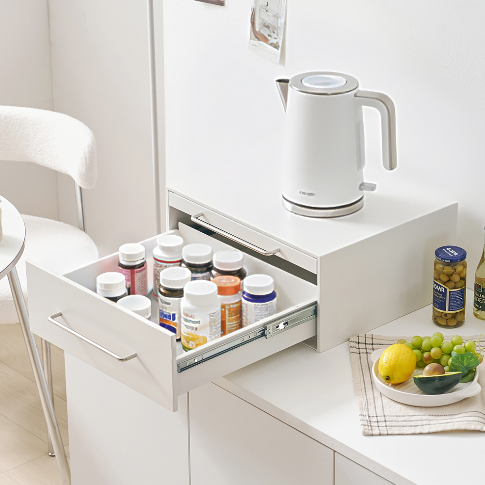 전자레인지 선반 슬라이딩 밥솥 수납 전자레인지다이 440x360x200 mm, 2단, 화이트