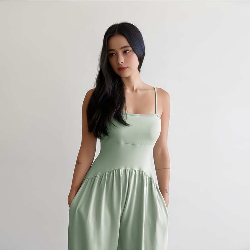 요가점프수트 민소매 필라테스 요가복 피트니스 연녹색 S - 상품 이미지