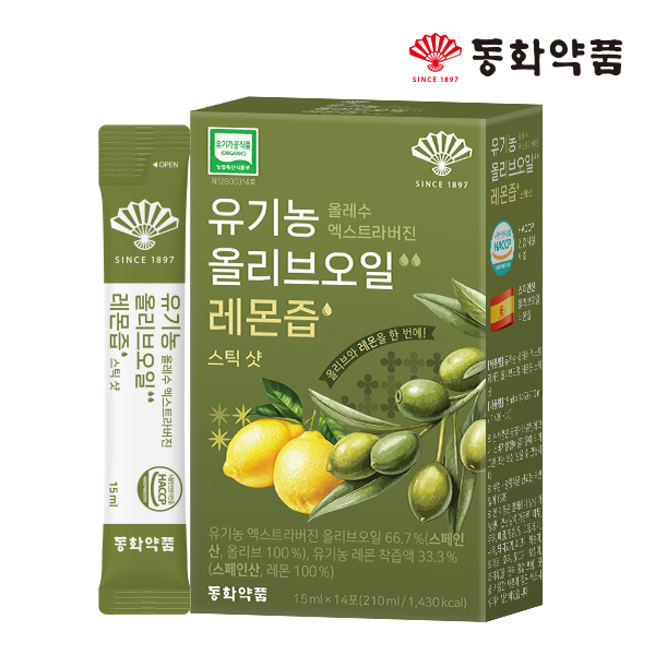 동화약품 유기농 올레수 엑스트라버진 올리브오일 레몬즙 스틱 샷 14포, 1개 이미지 1