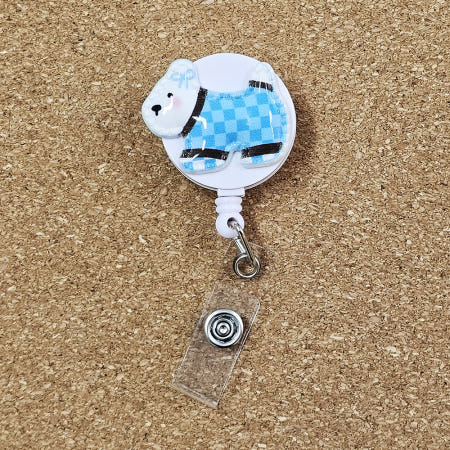 학생증 연결 늘어나는 힙한 블루 체크 강아지 키링 고리