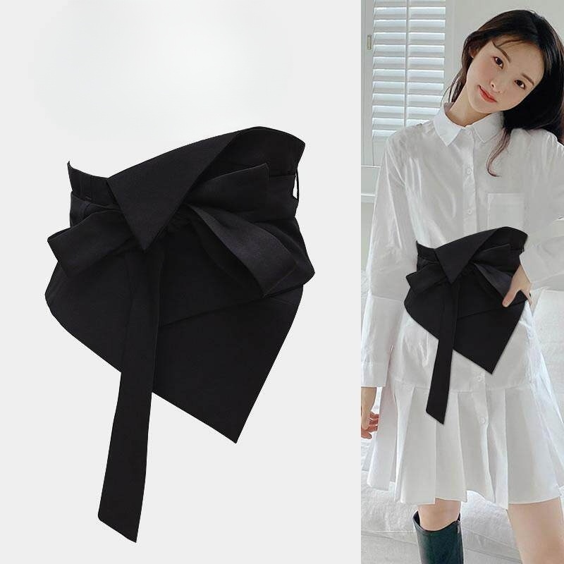 여자 넓은 허리띠 코르셋 디자인 빅리본 오비 랩 와이드 벨트 패브릭 소재 슬림핏 연출 - 상세 이미지 2