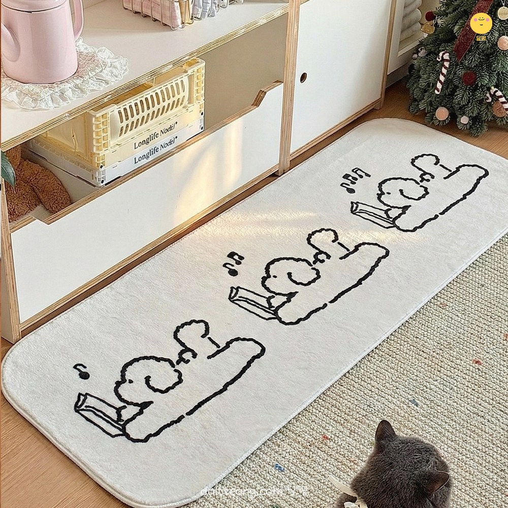 달떵 귀여운 스케치 퍼피 강아지 침대 침실 아기방 긴 러그 화이트, 120x40cm