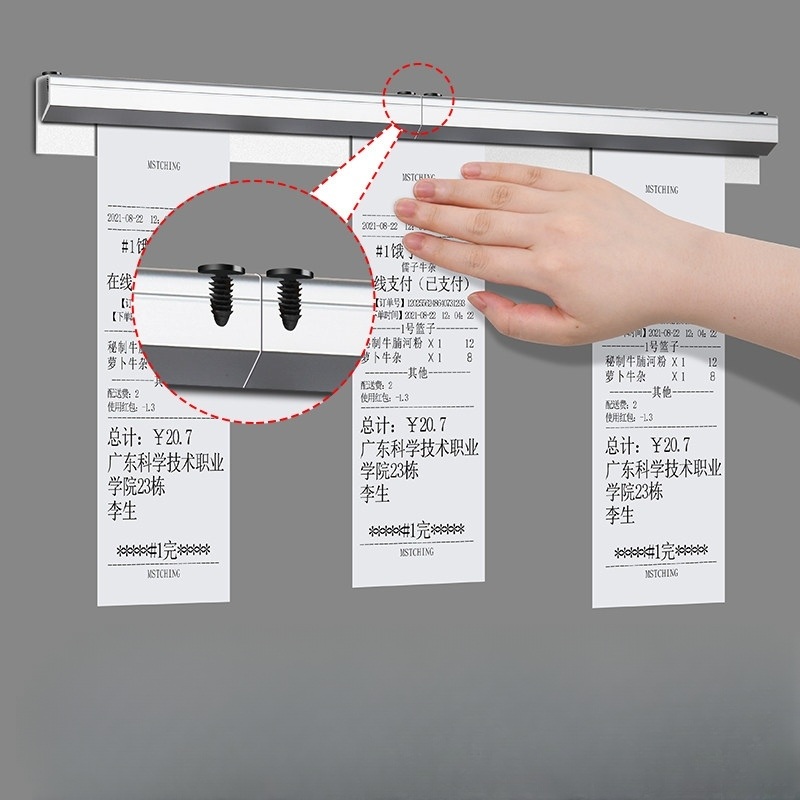 주방영수증꽂이 메모 클립 카페 레스토랑 사무실 오더랙 접착식 벽부착형 블랙 20cm - 상세 이미지 3