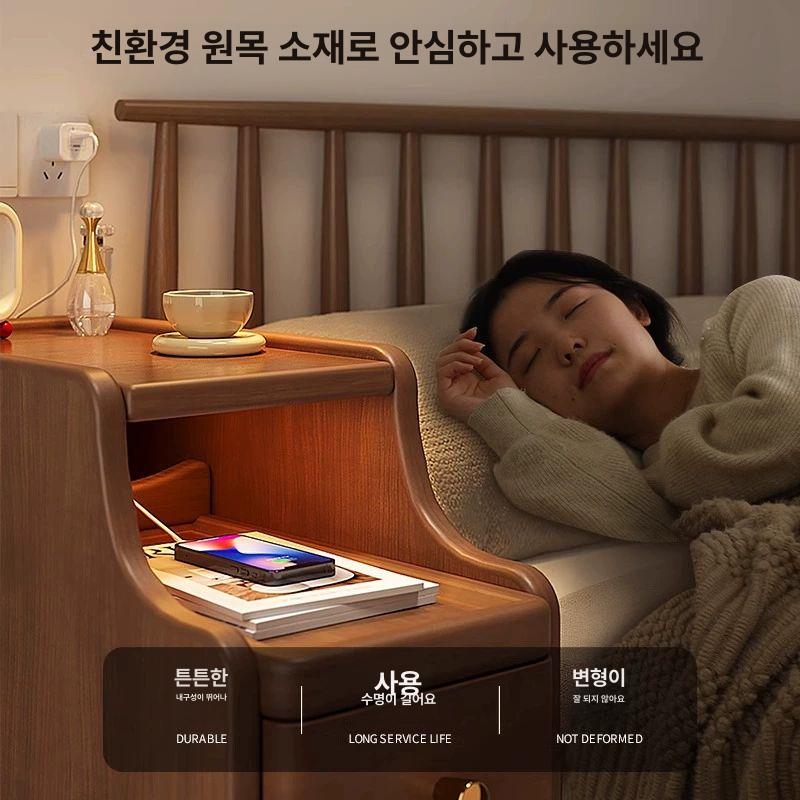 원목 틈새 협탁 침대 월넛색 간이 침실 옆 테이블 거실 수납 미니 - 상세 이미지 3