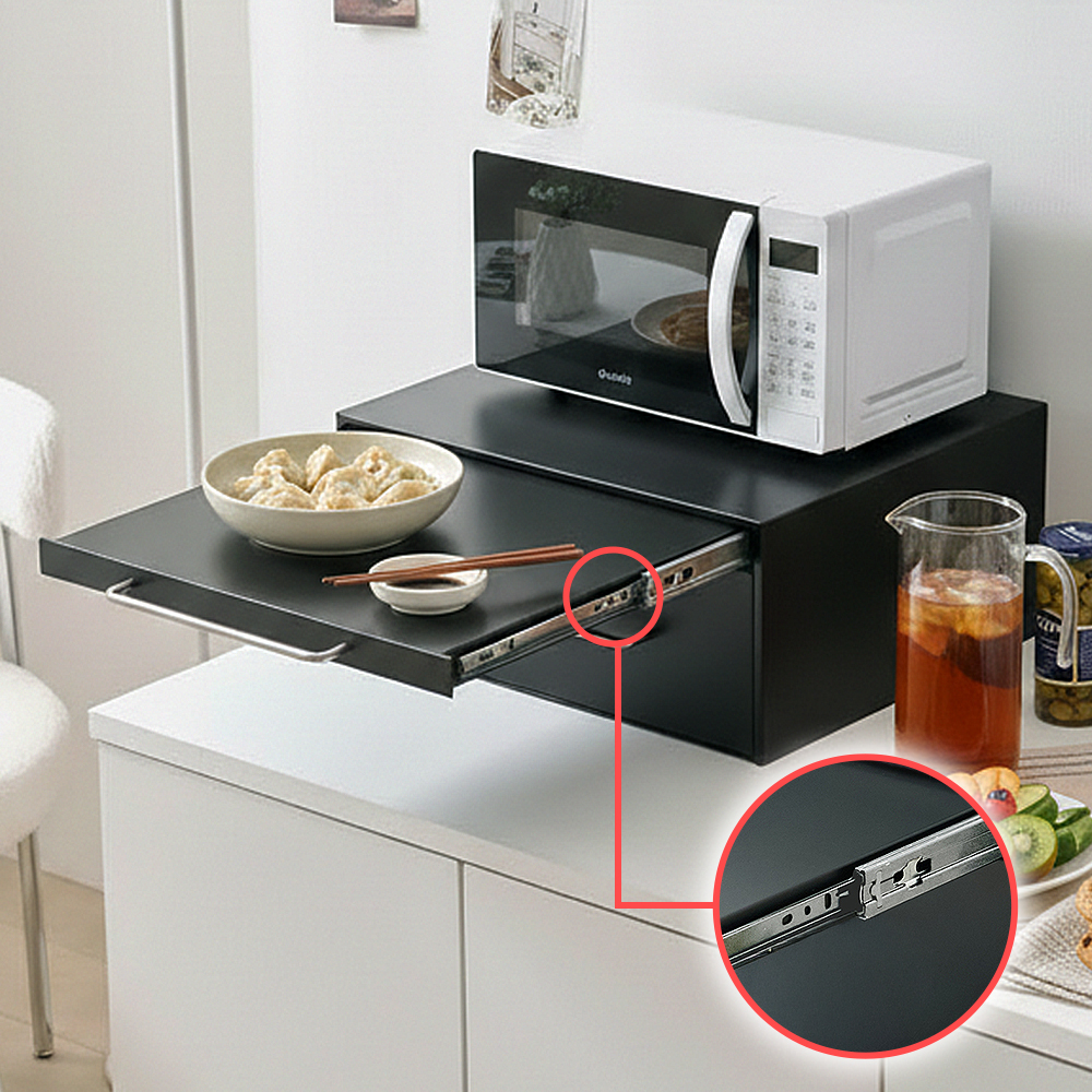 전자레인지 선반 슬라이딩 밥솥 수납 전자레인지다이 440x360x200 mm, 2단, 블랙