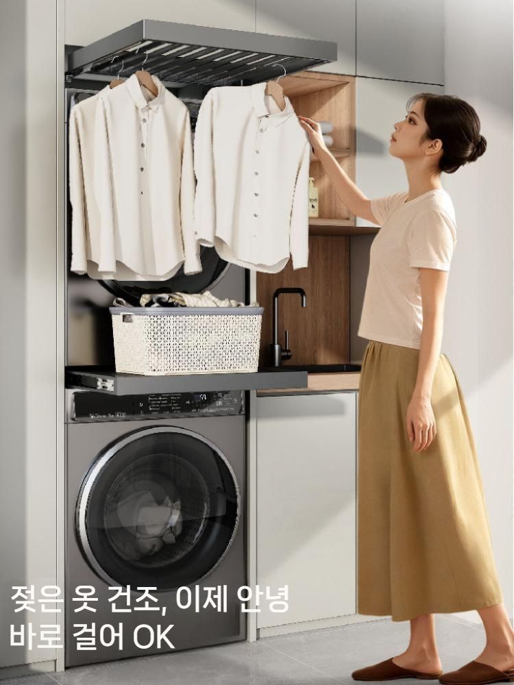 빌트인 빨래건조대 인출식 가로형 선반 행거 접이식 텔 심플 댐핑 레일 - 상세 이미지 2