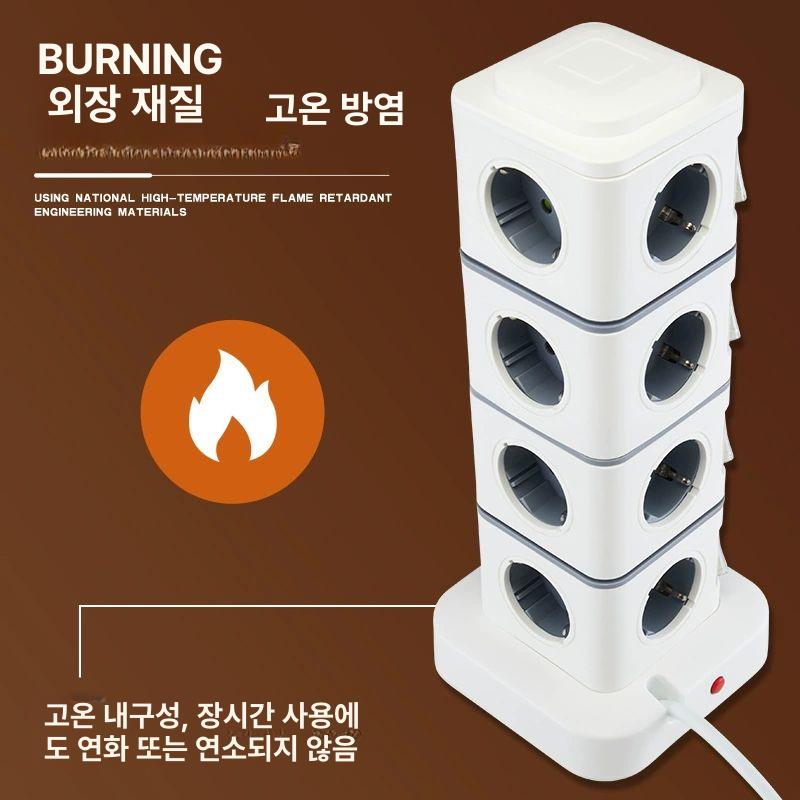 멀티탭 타워 고용량 세로형 스위치 개별 어댑터 콘센트 1.8m 3단 USB 없음 - 상세 이미지 3