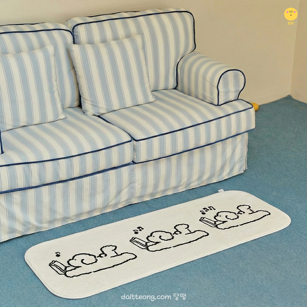 달떵 귀여운 스케치 퍼피 강아지 침대 침실 아기방 긴 러그 화이트, 120x40cm