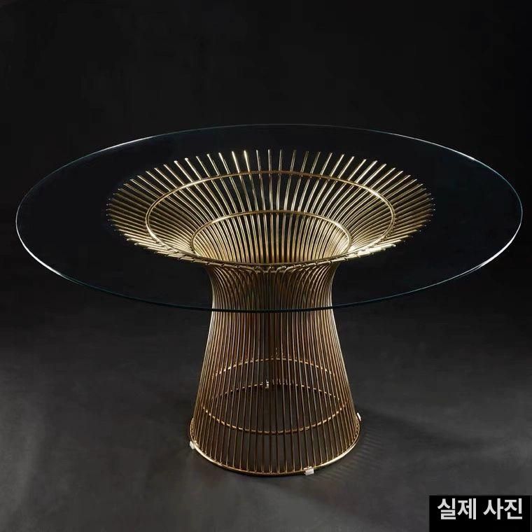 놀 플래트너 원형 테이블 커피 소파 탁자 거실 유리 80cm 테이블 투명유리 실버 완제품 - 상세 이미지 4
