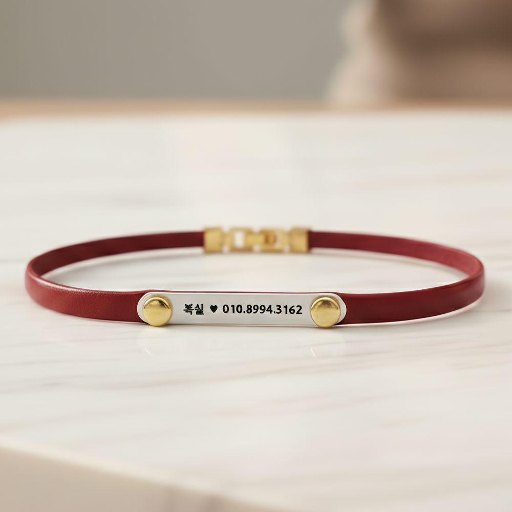 고양이목걸이 가죽 강아지 인식표 이름표 알루미늄 레드