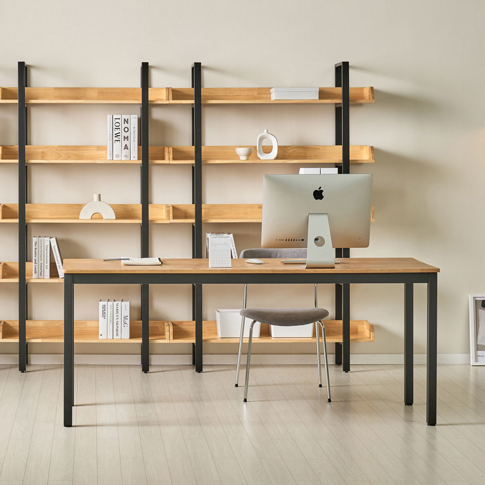 산더 원목 철재 책상 1800x600mm, 고무나무원목 - 상품 이미지