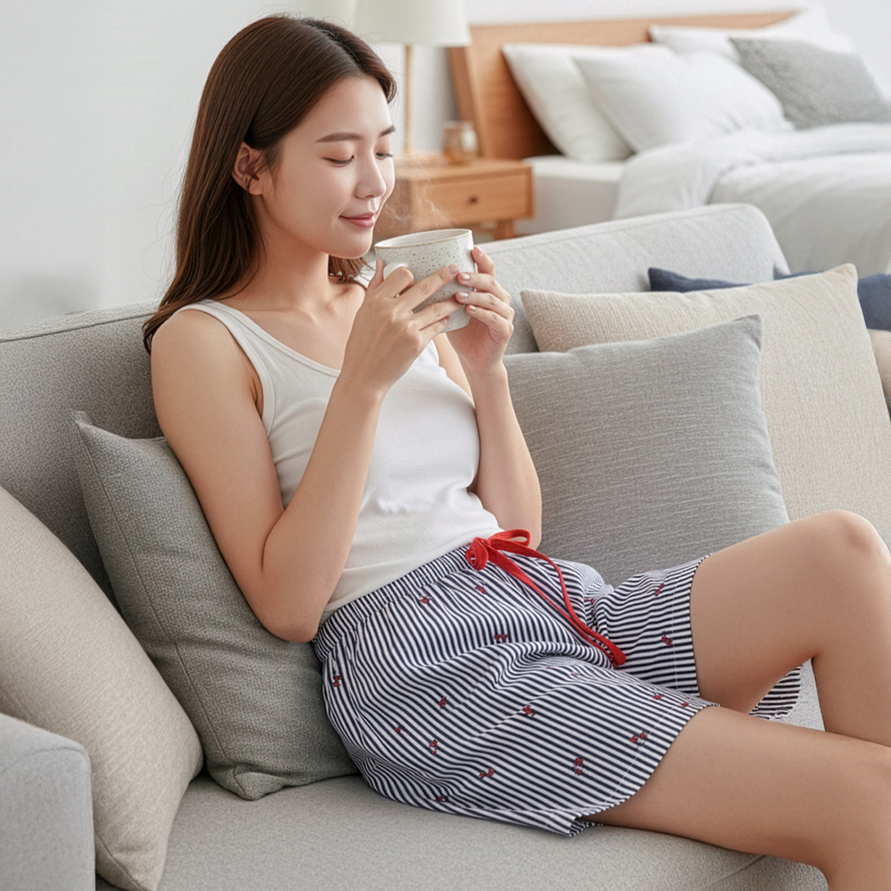 커플 잠옷 바지 파자마 여성 남성 홈웨어 9부 3부 러브팝PJ 이미지 7