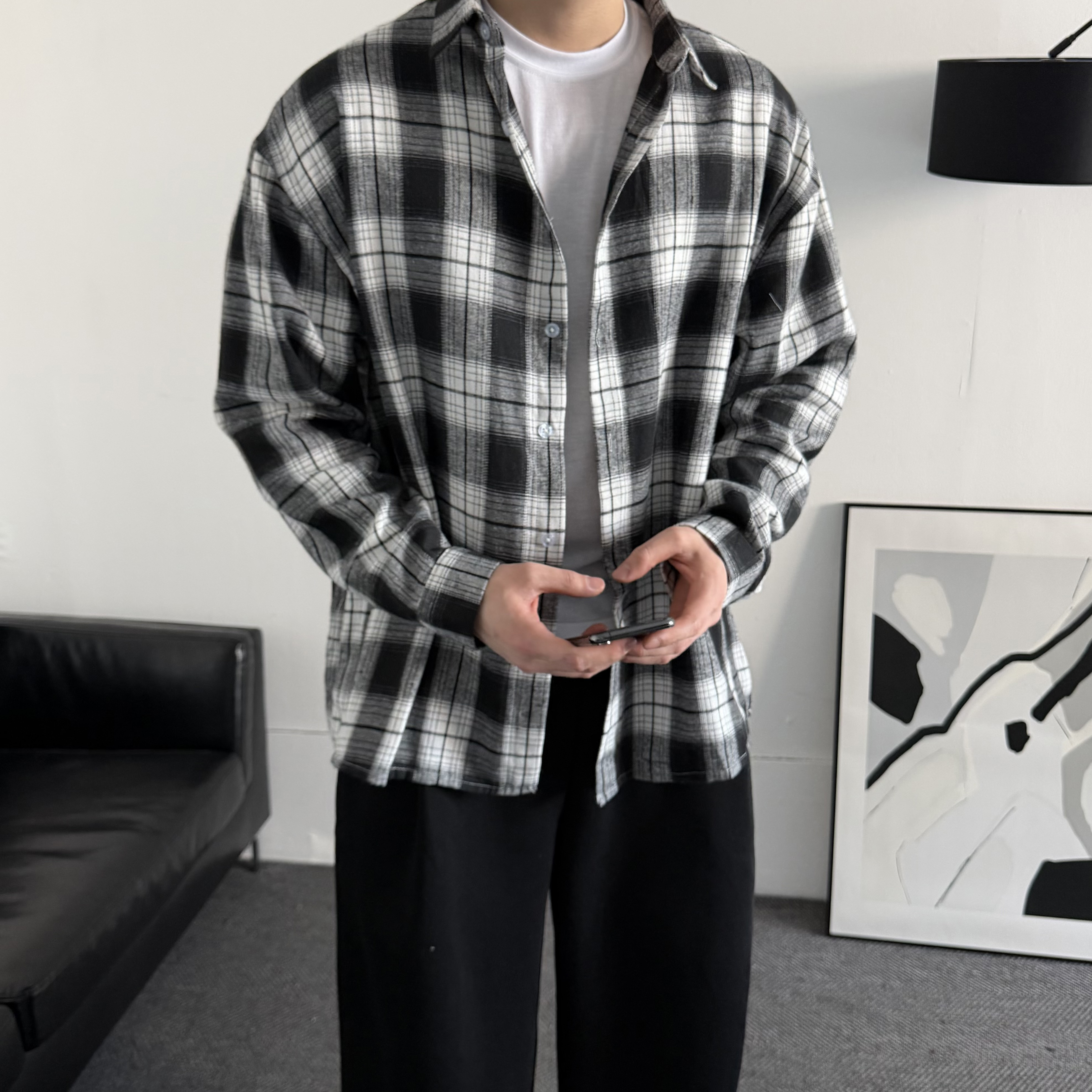 1+1 체크셔츠 남자오버핏셔츠 시티보이셔츠 - 상세 이미지 2