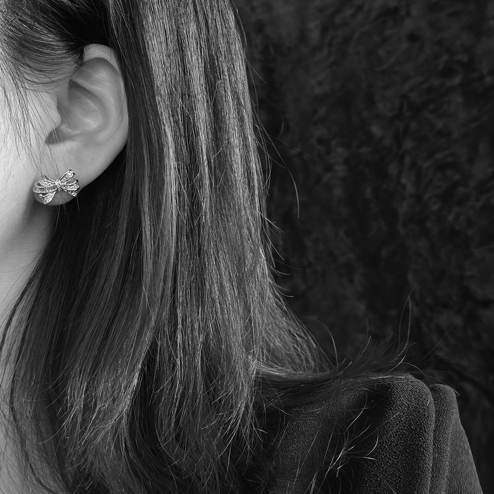 5A 지르코니아 발레코어 파베 리본 바게트 화려한 명품 은침 귀걸이 이어링 - 상세 이미지 4