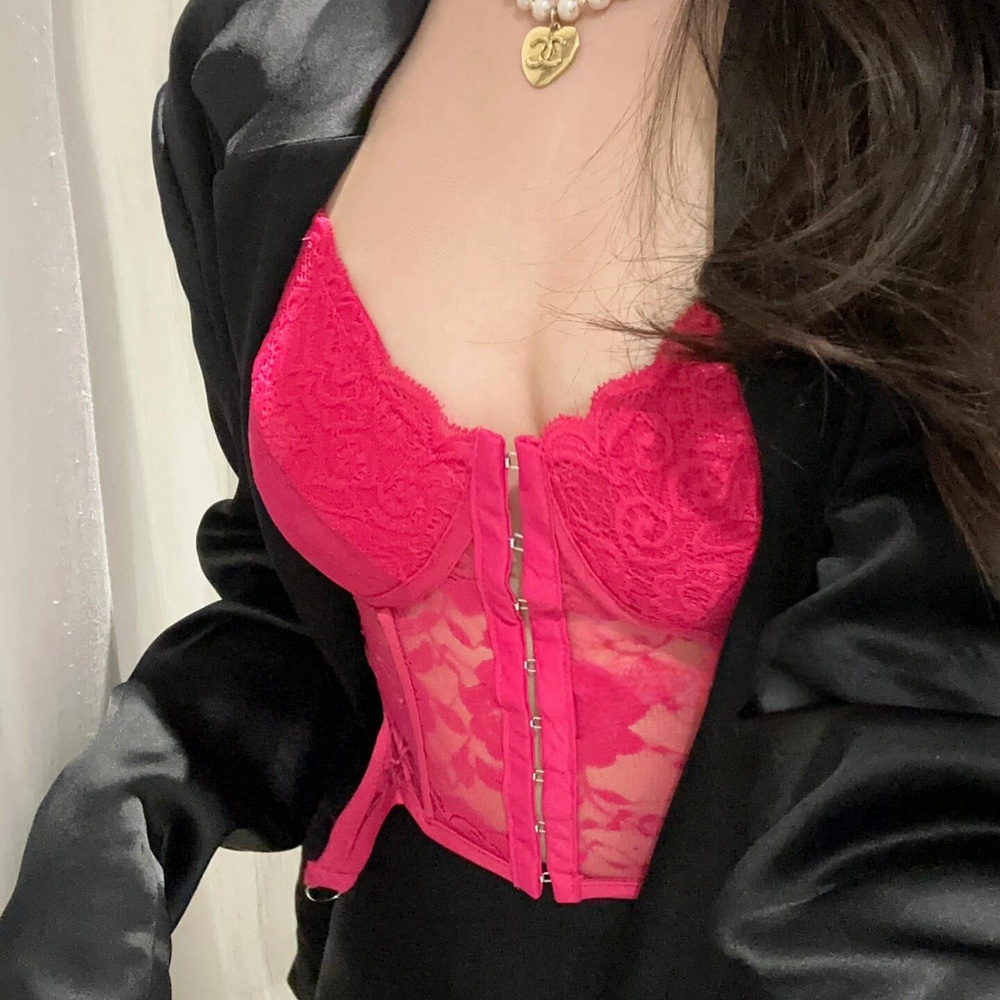 봄 여름 여자 섹시 레이스 시스루 꽃무늬 코르셋 크롭탑 훅여밈 백리스 이너웨어 - 상세 이미지 3