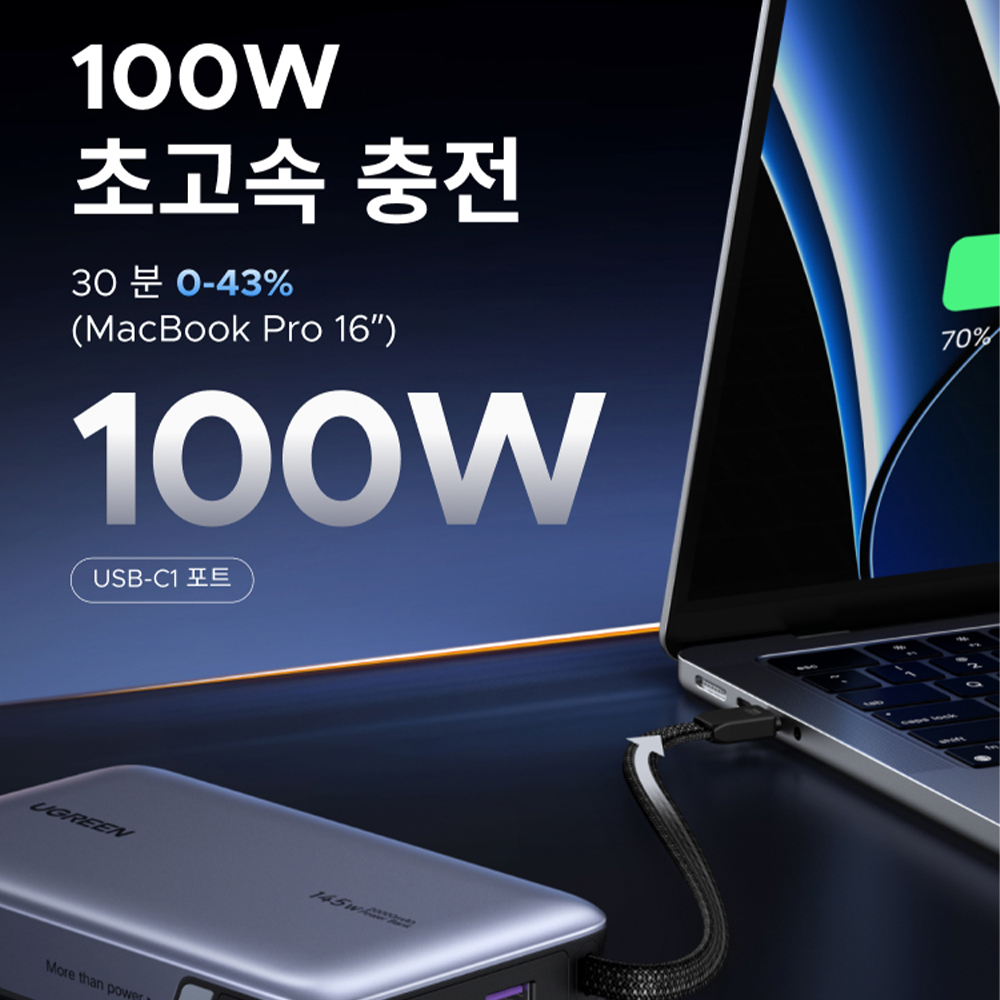 유그린 넥소드 케이블 일체형 145W PD PPS 20000mAh 대용량 고속충전 보조배터리 PB551 - 상세 이미지 5