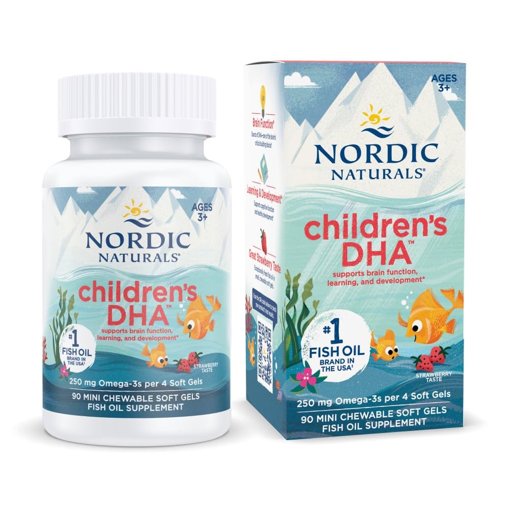 노르딕 내추럴스 어린이 DHA 오메가3 250mg 90 미니 츄어블 딸기 - 상품 이미지