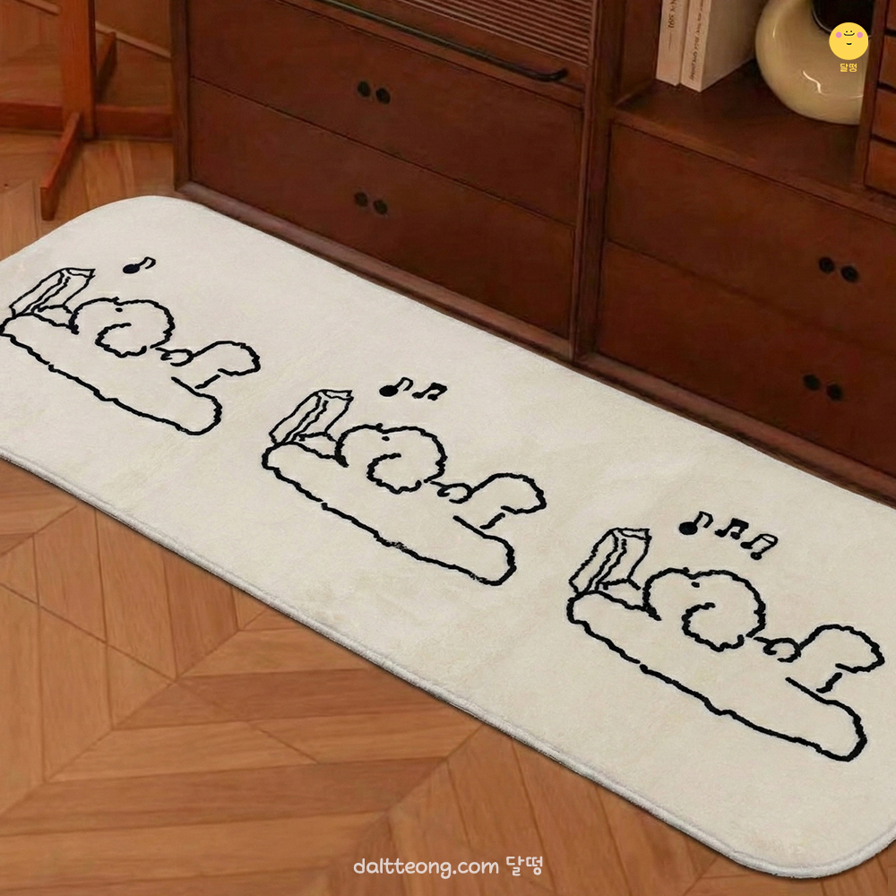 달떵 귀여운 스케치 퍼피 강아지 침대 침실 아기방 긴 러그 화이트, 120x40cm