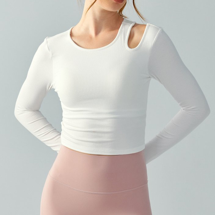 숄더홀 긴팔 크롭티 캡내장 필라테스복 요가복 상의 티셔츠 운동복 - 상세 이미지 2