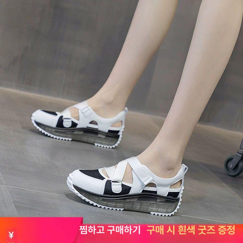 여성 메쉬 운동화 통굽 샌들 키높이 쿠션 스트랩 여름 슈즈 - 상세 이미지 3