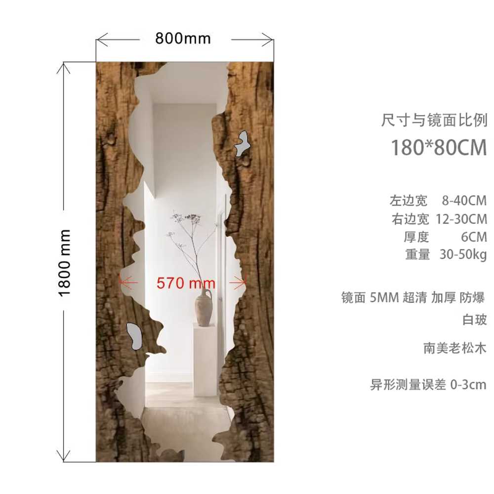 원목 전신 거울 요가 운동 월넛 프레임 비정형 스탠드 160x80cm 이미지 7