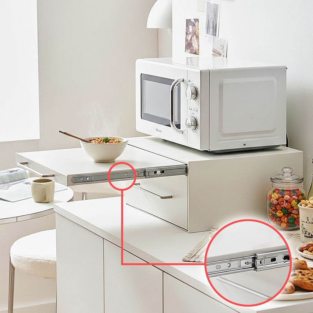 전자레인지 선반 슬라이딩 밥솥 수납 전자레인지다이 440x360x200 mm, 2단, 화이트