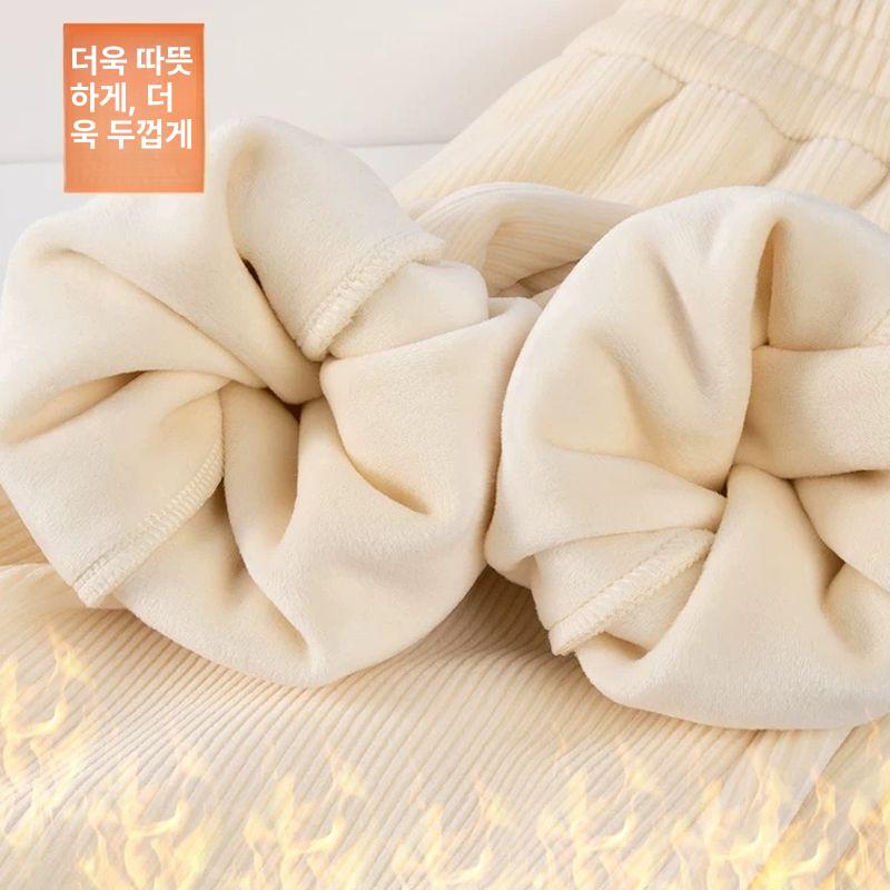 기모 와이드팬츠 여성 겨울 두꺼운 루즈핏 스트레이트 골지 슬랙스 밴딩 빅사이즈 방한 - 상세 이미지 4