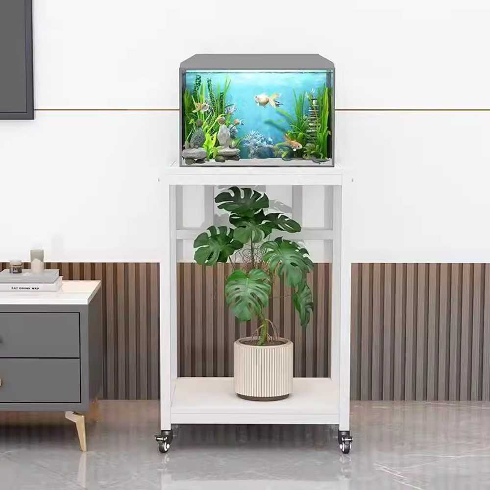 어항 테이블 받침대 캐비닛 강화 수족관 수조 철제 화이트+화이트 바퀴형 60x40cm 2단 - 상세 이미지 3