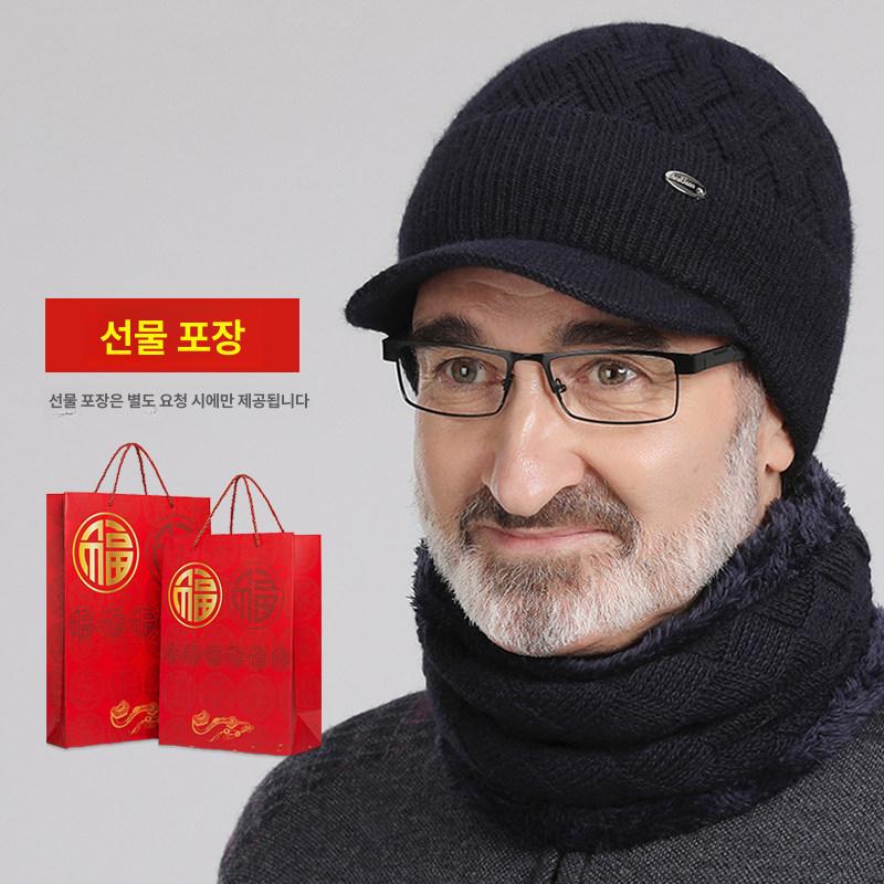 중노년 남성 방한 니트모자 귀보호 겨울 털 비니 - 상세 이미지 3