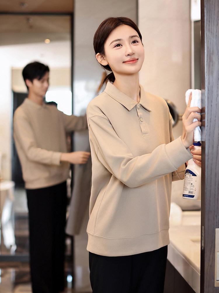 호텔 청소복 여성 근무복 병원 복장 미화 건물 유니폼 베이지 상의 S - 상품 이미지