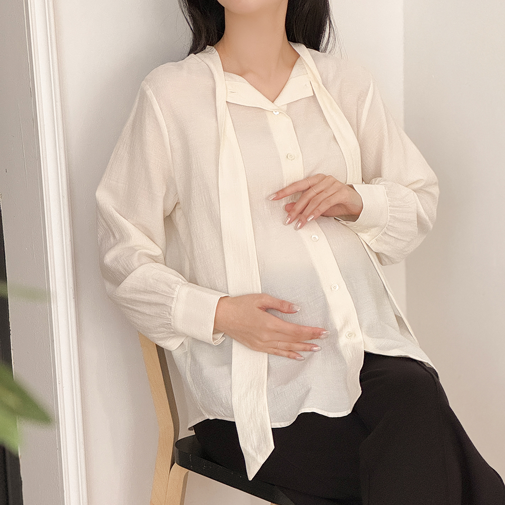 임산부 투웨이 블라우스 타이 셔츠 하객룩 정장 예쁜 외출 수유복 오피스룩 출근룩 - 상세 이미지 5