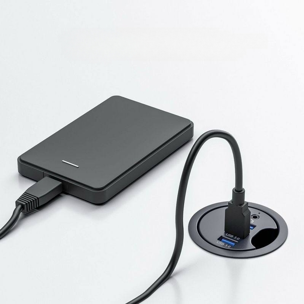 C타입 멀티 포트 고속 USB 3.0 허브 매립형 원형 플라스틱 데스크 그로밋 책상 타공 - 상세 이미지 3