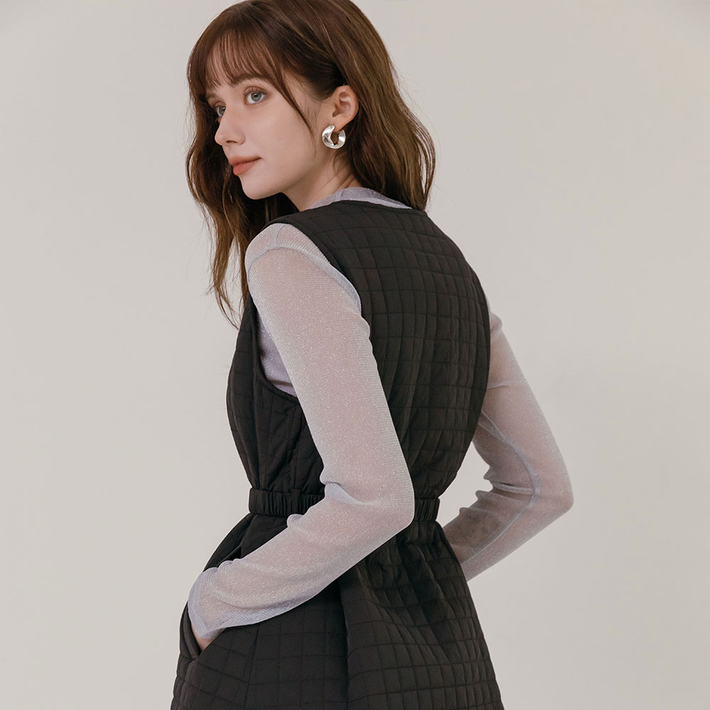[벨트SET] 스퀘어 퀼팅 패딩 롱원피스 - 상세 이미지 2