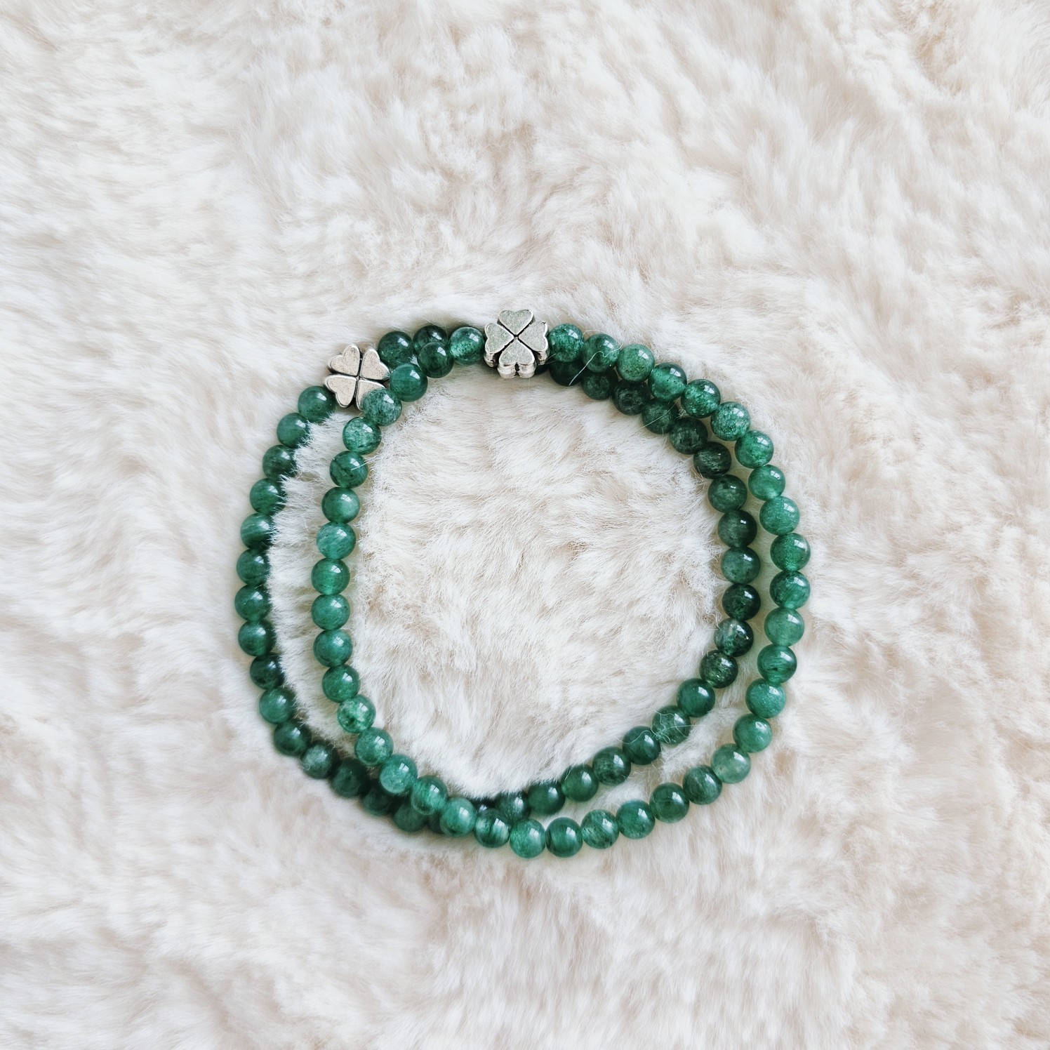 행운의 천연원석, 기회 번영의 보석 아벤츄린 쿼츠 네잎클로버 팔찌