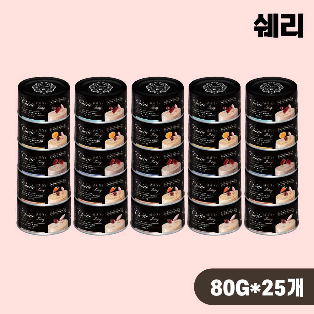 쉐리 블랙라벨 무스 캔 고양이 주식캔 습식 5종 콤보, 80g, 25개 - 상품 이미지