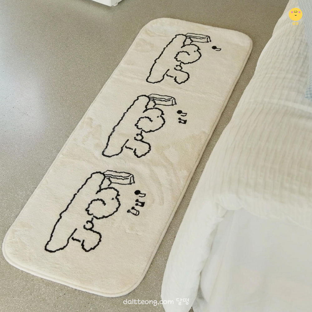 달떵 귀여운 스케치 퍼피 강아지 침대 침실 아기방 긴 러그 화이트, 120x40cm