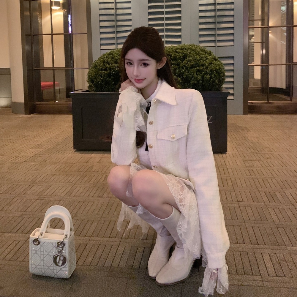 리본 시스루 레이스 쉬폰 프릴 러플 긴팔 플레어소매 미니 A라인 원피스 러블리 로맨틱 - 상세 이미지 2