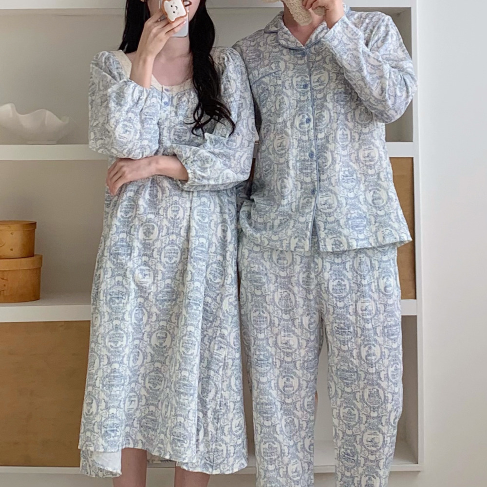 면원피스잠옷 신혼부부커플잠옷 면파자마 공주 순면 레이스 키작녀 리안 뜨왈 홈웨어 - 상세 이미지 3